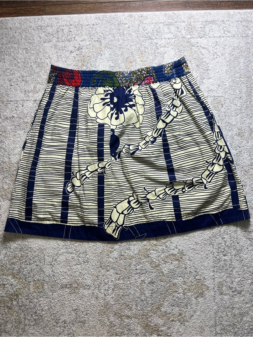 Anthropologie Made In Rwanda Cotton Floral Pocket Mini Skirt Blue Ivory Size M/L - Picture 5 of 8